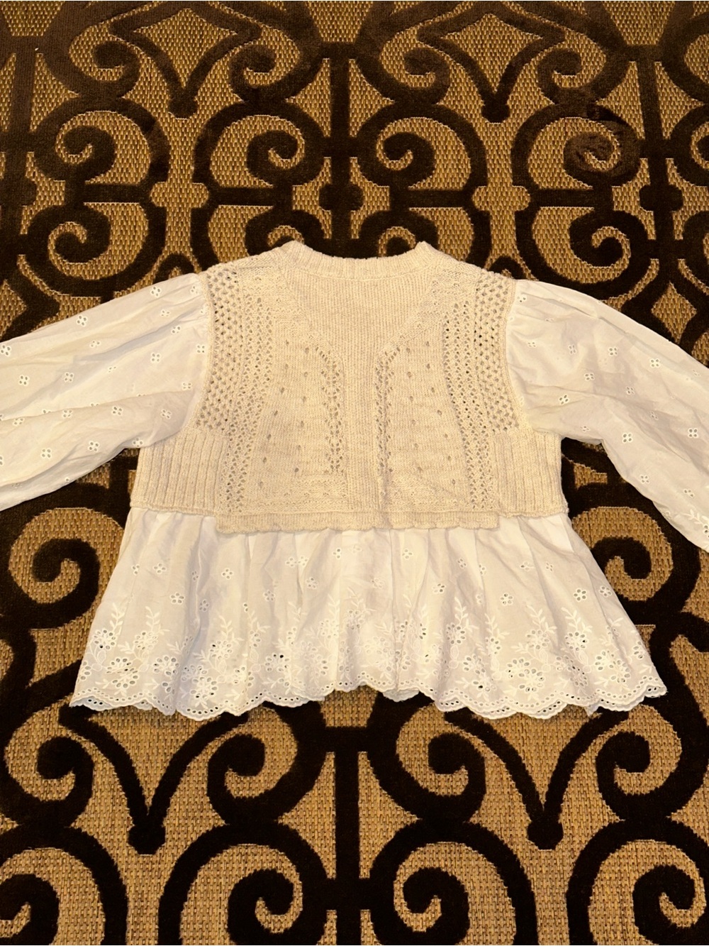 Anthropologie Half-Zip Sweater Vest Eyelet Knit Blouse Size Small Cottage Core - Picture 6 of 13